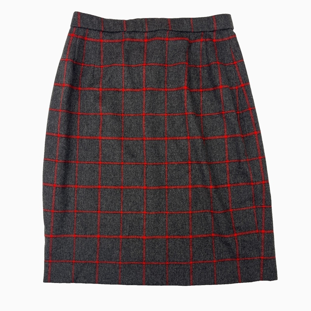 VTG Diane Dickinson 14 Red Check Pencil Skirt Cashmere 30"‎ Waist Old Money
